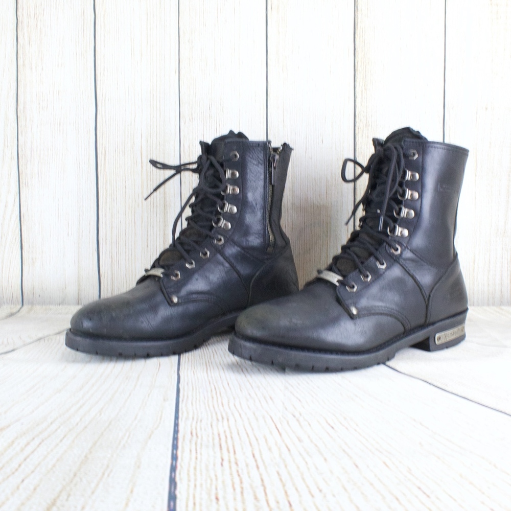 XELEMENT BLACK LEATHER ZIP LACE UP MOTO Boots 12 - Picture 5 of 8